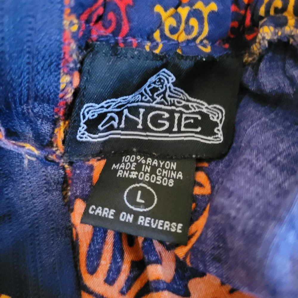Navy Blue Maxi Dress with Orange Medallion Print, Angie, L - Picture 6 of 10